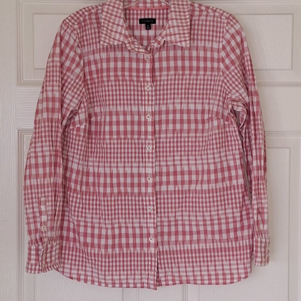 Talbots Pink Gingham/Plaid Button-Up Shirt, Women's Size Medium